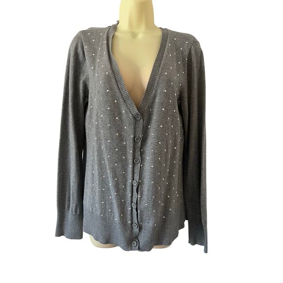 DKNY Gray Studded Cardigan Sweater Size M - Picture 1 of 8